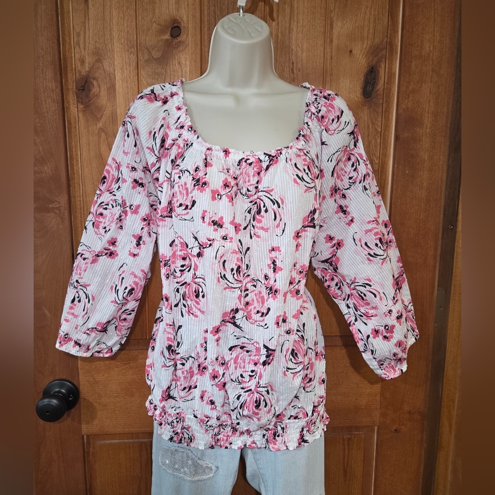 Sag Harbor Pink Floral Blouse